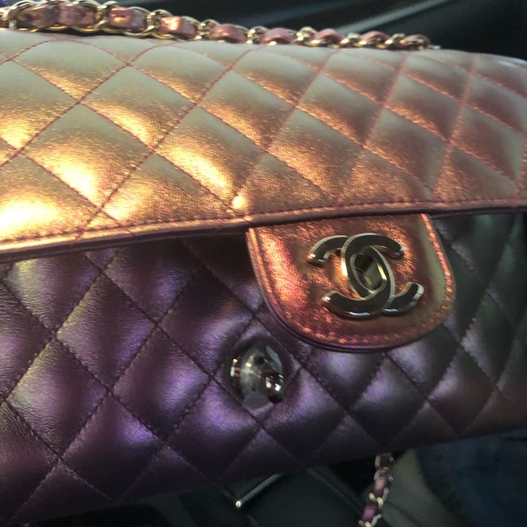SOLD Chanel Iridescent purple Flap Bag - Picture 6 of 7